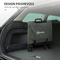Carrello da Giardino da 72L Pieghevole con Pannello Apribile, in Acciaio e Poliestere, 114x46x65-92 cm, Verde
