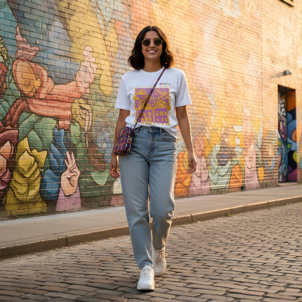 T-shirt cromika arte e colore in cotone naturale *** misura extralarge - xl, modello smiling houses, confezione 1