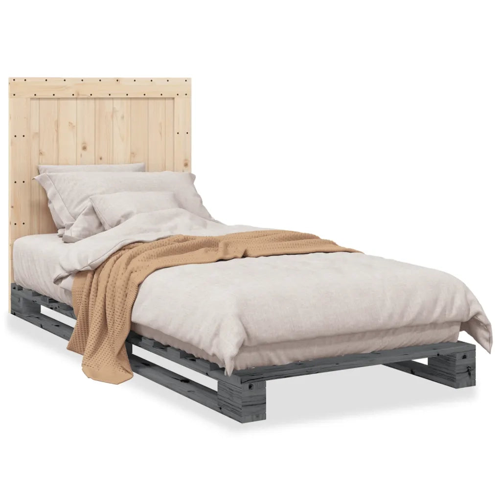 Giroletto con Testiera-Struttura Letto con testiera Grigio 90x200 cm Legno Massello di Pino 404956