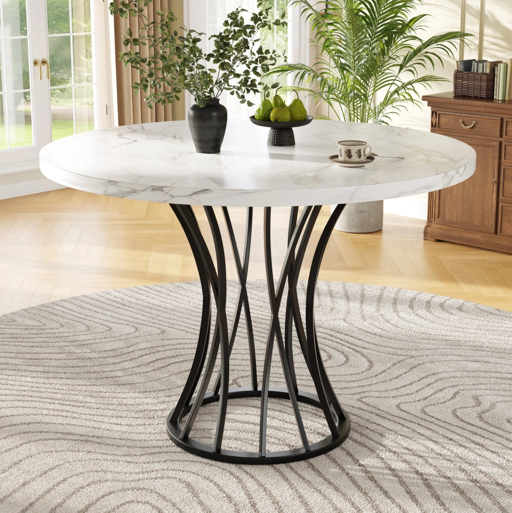 Tavolo da pranzo 80x80x76 cm in MDF effetto marmo e metallo