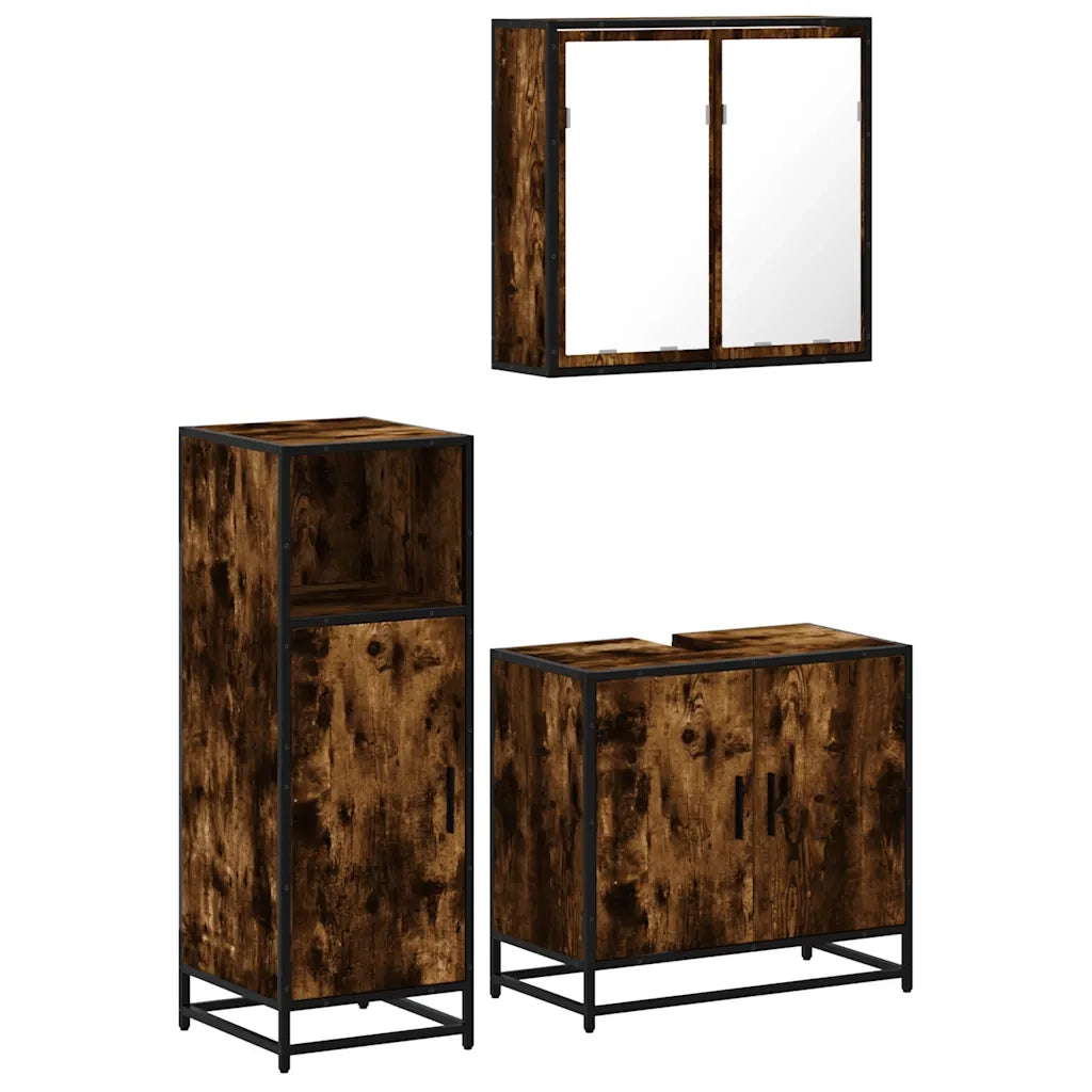 Set Mobili da Bagno 3 pz Rovere Fumo in Legno Multistrato 3300947