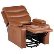 Poltrona reclinabile elettrica in ecopelle marrone monoposto con poggiapiedi e funzione di sollevamento design moderno relax