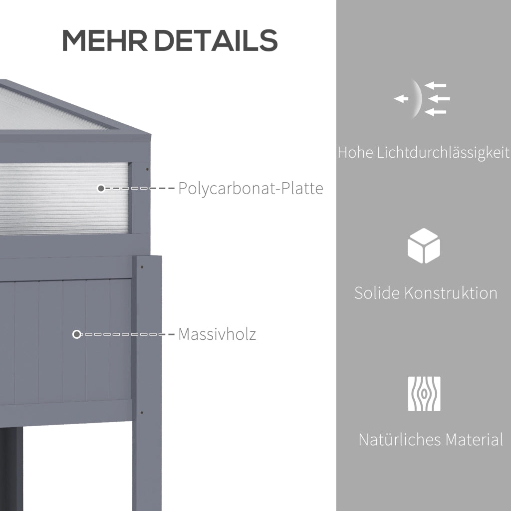 Hochbeet 2-in-1 con serra ¨C zephmum ¨C Polycarbonat Grigio 120x54x112/122 cm