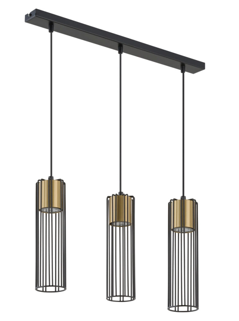 Lampada sospesa industriale nero oro 3xGU10 Fobia Sigma
