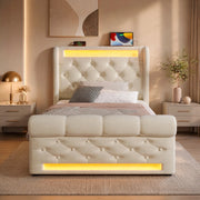 Letto imbottito 90x200 cm con LED, ricarica USB e contenitore idraulico