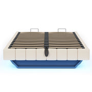 Letto contenitore matrimoniale 140×200 cm con LED e vano portaoggetti; senza materasso; lino; beige