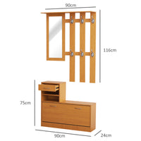 Easycomfort Set Mobili Ingresso Moderno con Scarpiera e Specchio, Appendiabiti da Ingresso con 6 Ganci, 2 Ripiani Regolabili e Cassetti in Legno per Corridoio, 90x24x177 cm, Legno