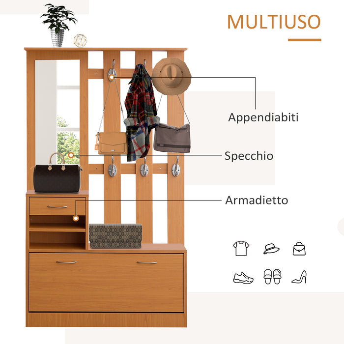 Easycomfort Set Mobili Ingresso Moderno con Scarpiera e Specchio, Appendiabiti da Ingresso con 6 Ganci, 2 Ripiani Regolabili e Cassetti in Legno per Corridoio, 90x24x177 cm, Legno