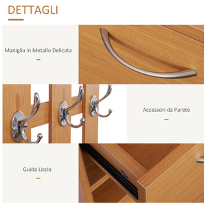 Easycomfort Set Mobili Ingresso Moderno con Scarpiera e Specchio, Appendiabiti da Ingresso con 6 Ganci, 2 Ripiani Regolabili e Cassetti in Legno per Corridoio, 90x24x177 cm, Legno