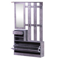 Easycomfort Set Mobili Ingresso Moderno con Scarpiera e Specchio, Appendiabiti da Ingresso con 6 Ganci, 2 Ripiani Regolabili e Cassetti in Legno per Corridoio, 90x24x177 cm, Grigio Cemento