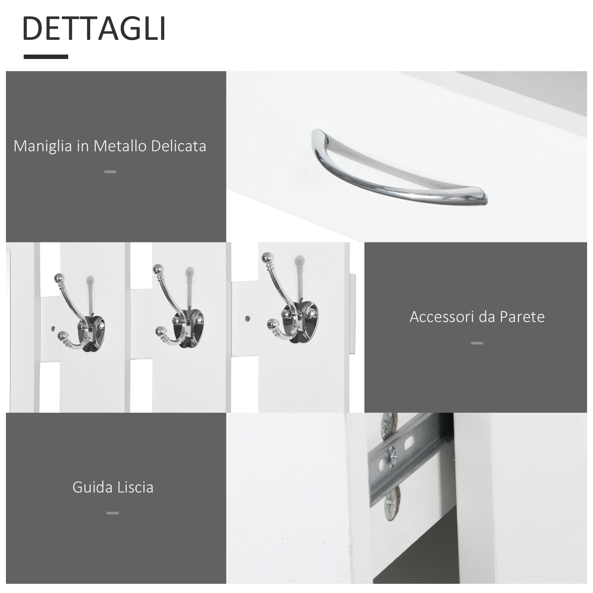 Easycomfort Set Mobili Ingresso Moderno con Scarpiera e Specchio, Appendiabiti da Ingresso con 6 Ganci, 2 Ripiani Regolabili e Cassetti in Legno per Corridoio, 90x24x177 cm, Bianco