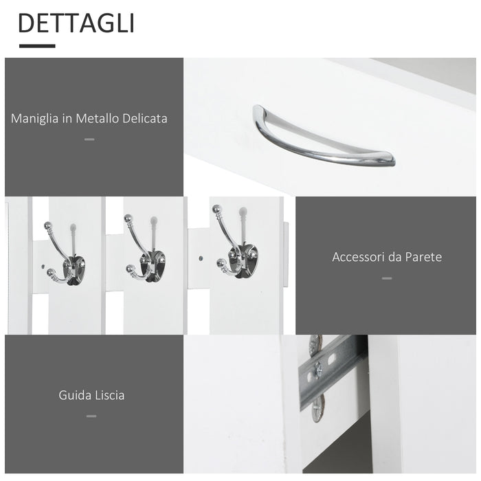 Easycomfort Set Mobili Ingresso Moderno con Scarpiera e Specchio, Appendiabiti da Ingresso con 6 Ganci, 2 Ripiani Regolabili e Cassetti in Legno per Corridoio, 90x24x177 cm, Bianco