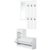 Easycomfort Set Mobili Ingresso Moderno con Scarpiera e Specchio, Appendiabiti da Ingresso con 6 Ganci, 2 Ripiani Regolabili e Cassetti in Legno per Corridoio, 90x24x177 cm, Bianco