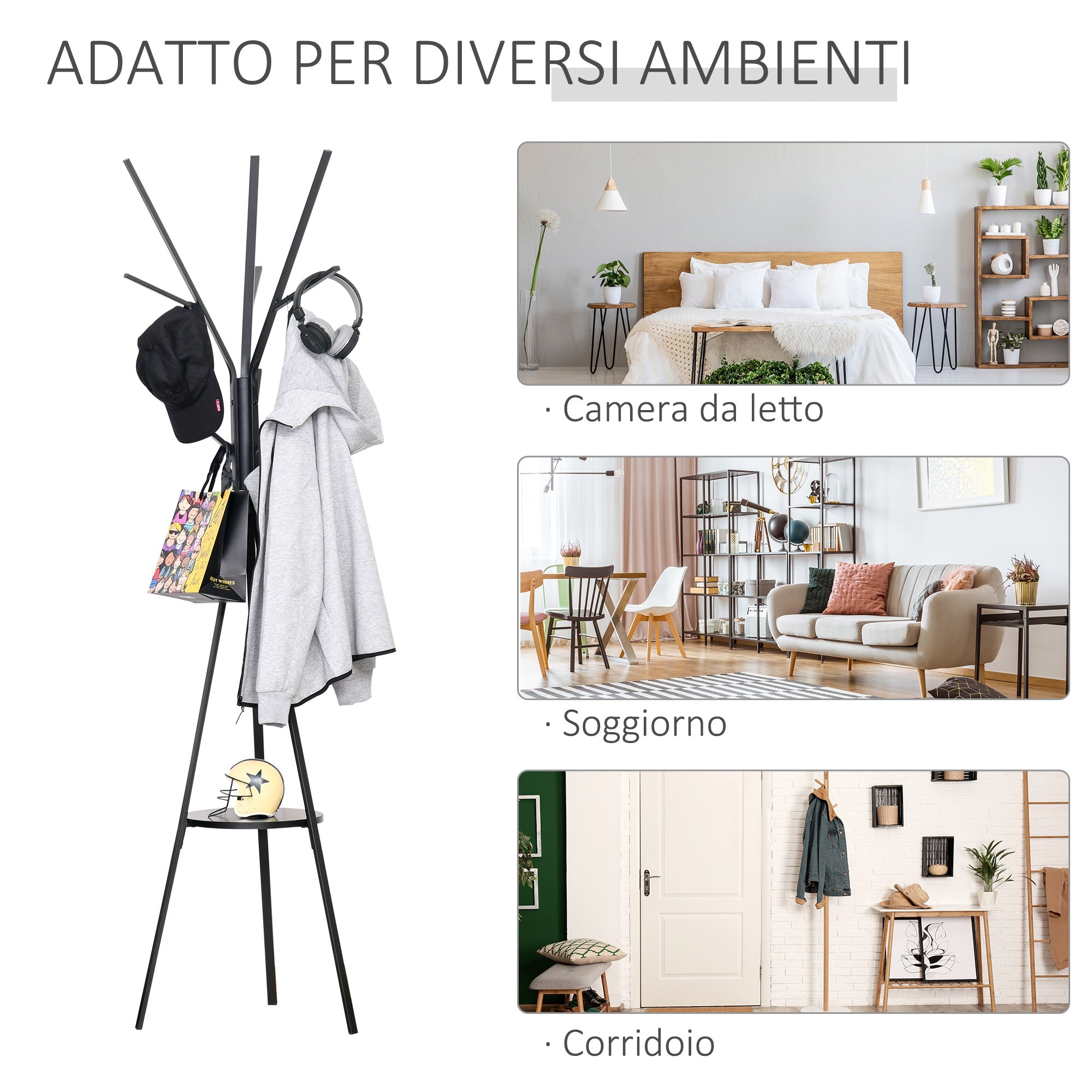 Easycomfort Appendiabiti da Terra Verticale Moderno per Ingresso, 45x45x180cm, Nero