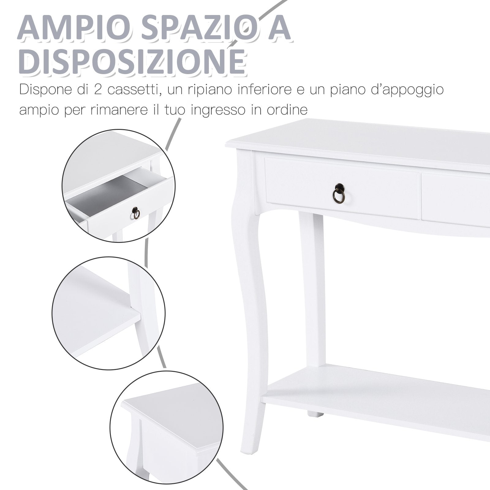 Easycomfort Mobiletto Tavolo Consolle da Ingresso Moderno con 2 Cassetti Casa Legno 100 × 33 × 75cm Bianco
