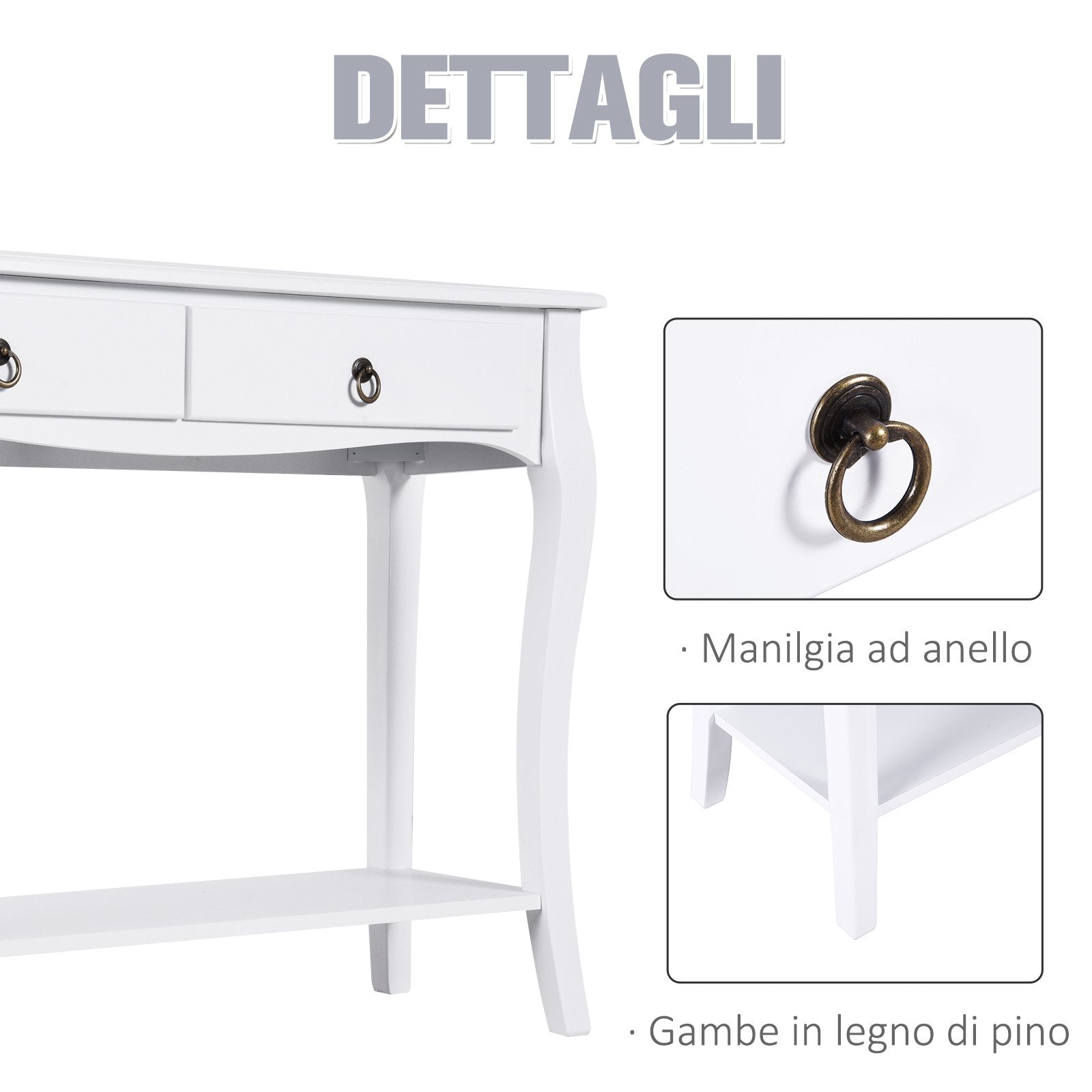 Easycomfort Mobiletto Tavolo Consolle da Ingresso Moderno con 2 Cassetti Casa Legno 100 × 33 × 75cm Bianco