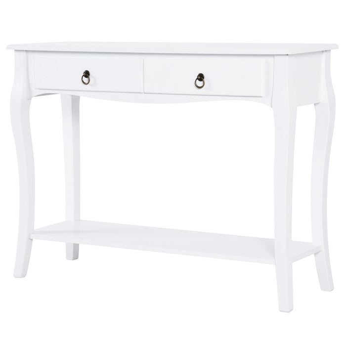 Easycomfort Mobiletto Tavolo Consolle da Ingresso Moderno con 2 Cassetti Casa Legno 100 × 33 × 75cm Bianco