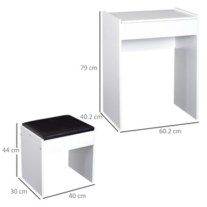 Easycomfort Tavolo da Trucco con Specchio Richiudibile, Tavolo da Trucco Moderno, con Sgabello, Vano Contenitore (10 Scomparti), MDF Bianco, 60.2 x 40.2 x 79cm