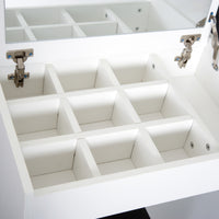 Easycomfort Tavolo da Trucco con Specchio Richiudibile, Tavolo da Trucco Moderno, con Sgabello, Vano Contenitore (10 Scomparti), MDF Bianco, 60.2 x 40.2 x 79cm