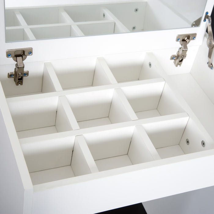 Easycomfort Tavolo da Trucco con Specchio Richiudibile, Tavolo da Trucco Moderno, con Sgabello, Vano Contenitore (10 Scomparti), MDF Bianco, 60.2 x 40.2 x 79cm