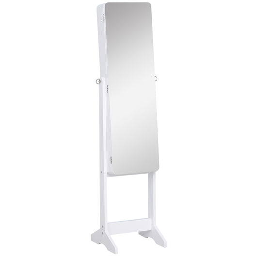 Easycomfort Armadio Portagioie Portagioielli con Specchio Regolabile e Illuminazione LED, Legno, Bianco, 30x146x36 cm