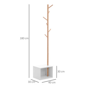 Easycomfort Panca con Appendiabiti da Ingresso, Attaccapanni da Terra in Bambù, Panca da Ingresso Bianca, Design, anche per Camera da Letto, 40x30x180cm, Bianco Legno