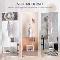 Easycomfort Panca con Appendiabiti da Ingresso, Attaccapanni da Terra in Bambù, Panca da Ingresso Bianca, Design, anche per Camera da Letto, 40x30x180cm, Bianco Legno