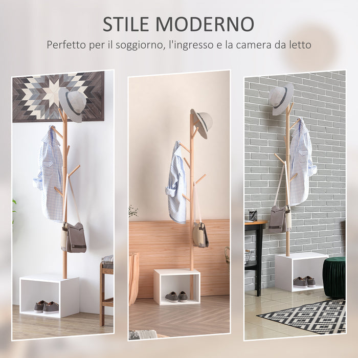 Easycomfort Panca con Appendiabiti da Ingresso, Attaccapanni da Terra in Bambù, Panca da Ingresso Bianca, Design, anche per Camera da Letto, 40x30x180cm, Bianco Legno