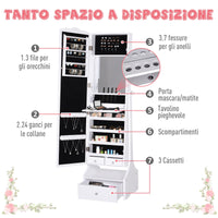 EasyComfort Armadio Portagioie Specchiera con Luci a LED Bianco 45x36x150cm