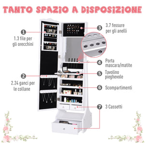 EasyComfort Armadio Portagioie Specchiera con Luci a LED Bianco 45x36x150cm