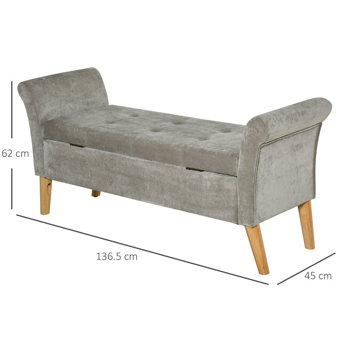 Easycomfort Panca Fondoletto con Vano Contenitore in Stile Vintage, Pouf imbottito, Panca per Ingresso e Camera con Braccioli, Grigio