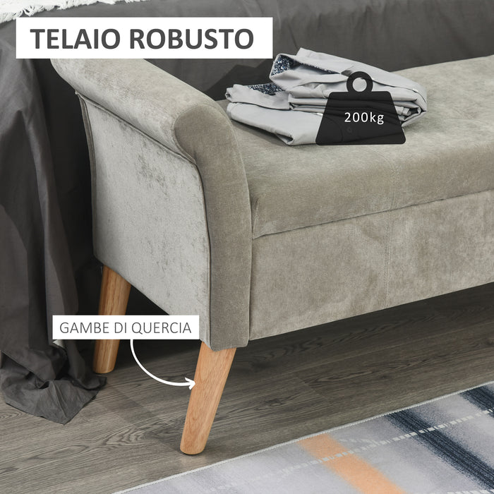 Easycomfort Panca Fondoletto con Vano Contenitore in Stile Vintage, Pouf imbottito, Panca per Ingresso e Camera con Braccioli, Grigio