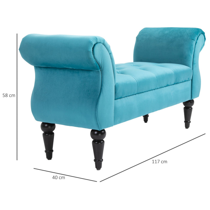 Easycomfort Panca Fondoletto in Stile Vintage, Struttura in Legno e Seduta Imbottita Stile Chesterfield, Azzurra 117 x 40 x 58cm