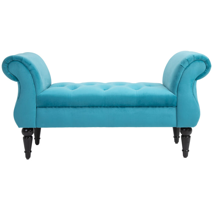 Easycomfort Panca Fondoletto in Stile Vintage, Struttura in Legno e Seduta Imbottita Stile Chesterfield, Azzurra 117 x 40 x 58cm