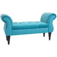 Easycomfort Panca Fondoletto in Stile Vintage, Struttura in Legno e Seduta Imbottita Stile Chesterfield, Azzurra 117 x 40 x 58cm