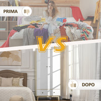 EasyComfort Armadio 2 Ante in Legno con 4 Vani, 2 Cassetti e Appendiabiti, Color Legno e Bianco, 90x50x190cm