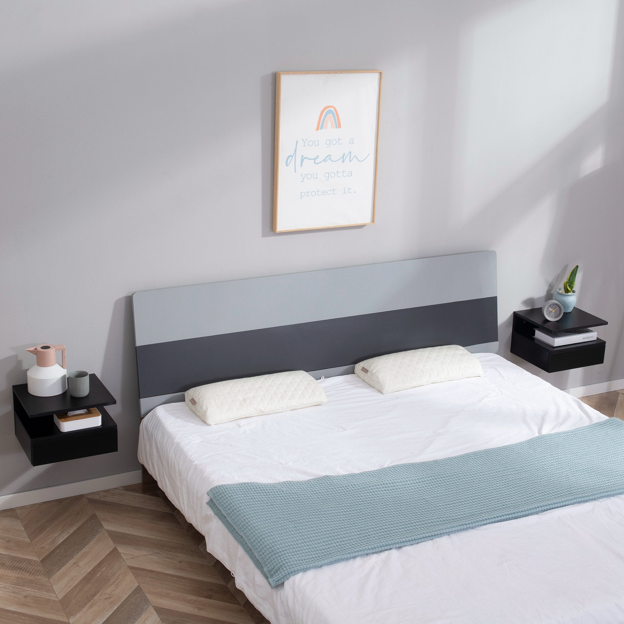 Easycomfort Set da 2 Comodini Sospesi per Camera da Letto con Cassetto e Mensola Superiore in Legno 35x32x22.5cm