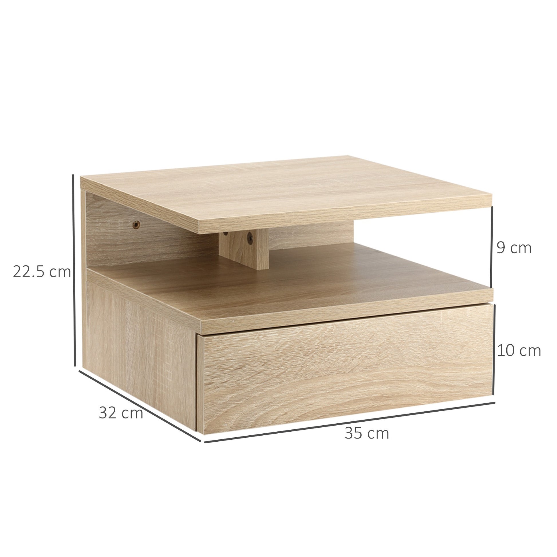 Easycomfort Set da 2 Comodini Moderni Sospesi con Cassetto e Ripiano in Legno 35x32x22.5cm, Rovere