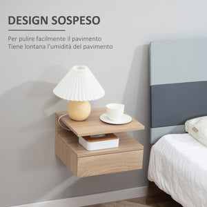 Easycomfort Set da 2 Comodini Moderni Sospesi con Cassetto e Ripiano in Legno 35x32x22.5cm, Rovere
