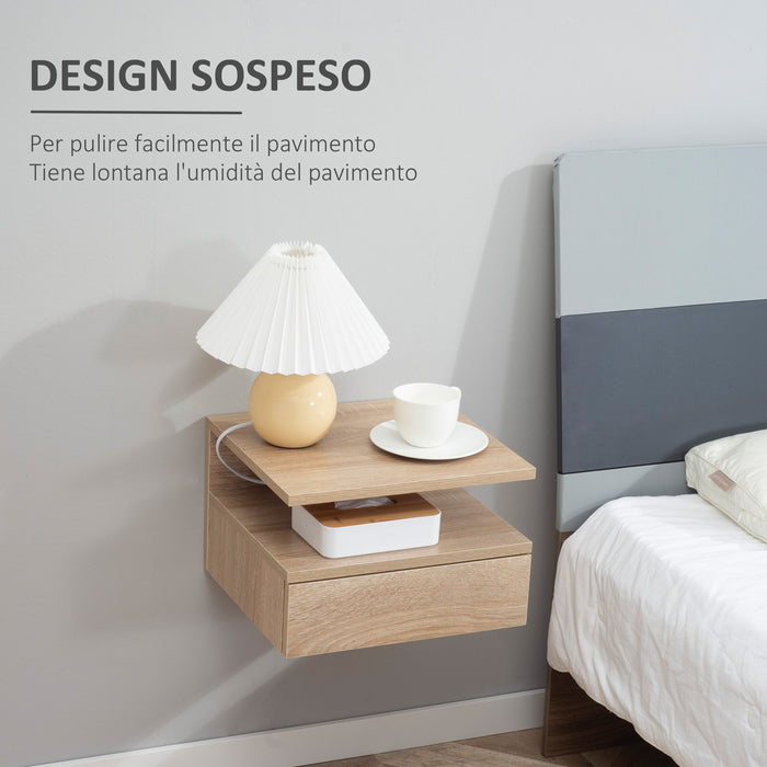 Easycomfort Set da 2 Comodini Moderni Sospesi con Cassetto e Ripiano in Legno 35x32x22.5cm, Rovere