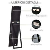Easycomfort Specchio da Terra e Parete con Supporto Richiudibile e Cornice in MDF, 37x48x152cm, Nero