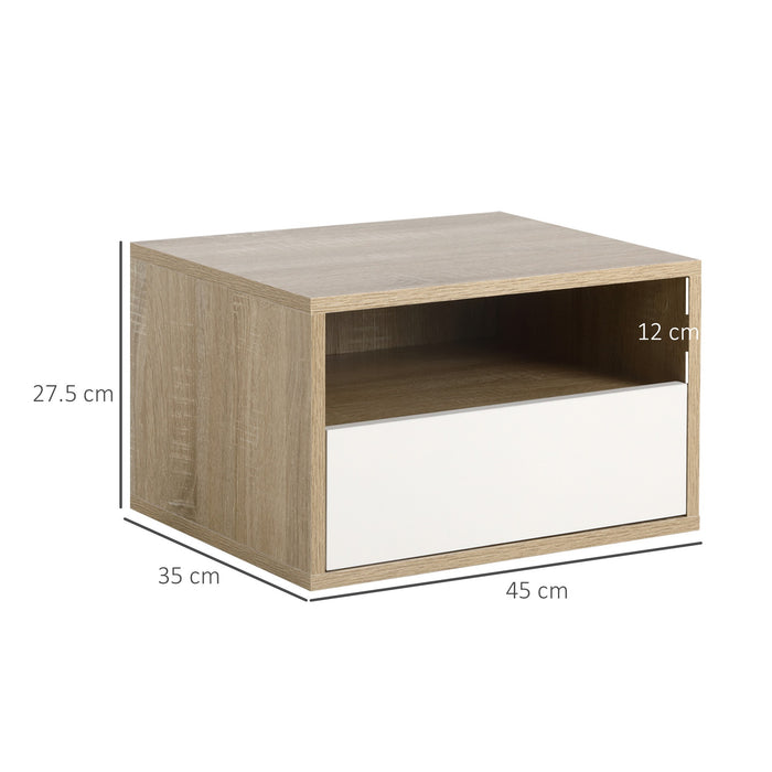 EasyComfort Set 2 Comodini Sospesi con Cassetto e Ripiano 45x35x27.5cm - Bianco e Color Legno