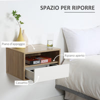 EasyComfort Set 2 Comodini Sospesi con Cassetto e Ripiano 45x35x27.5cm - Bianco e Color Legno