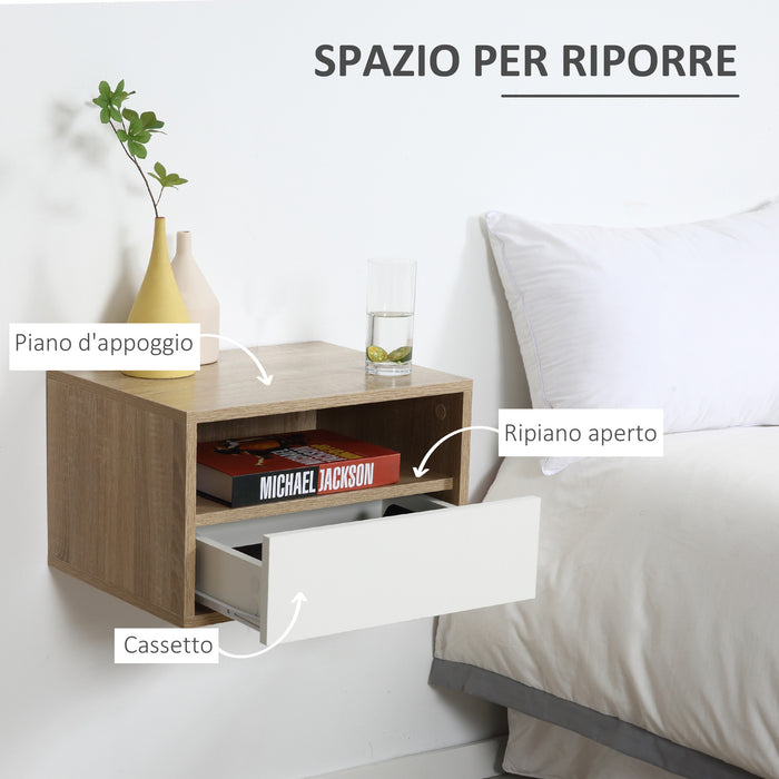 EasyComfort Set 2 Comodini Sospesi con Cassetto e Ripiano 45x35x27.5cm - Bianco e Color Legno