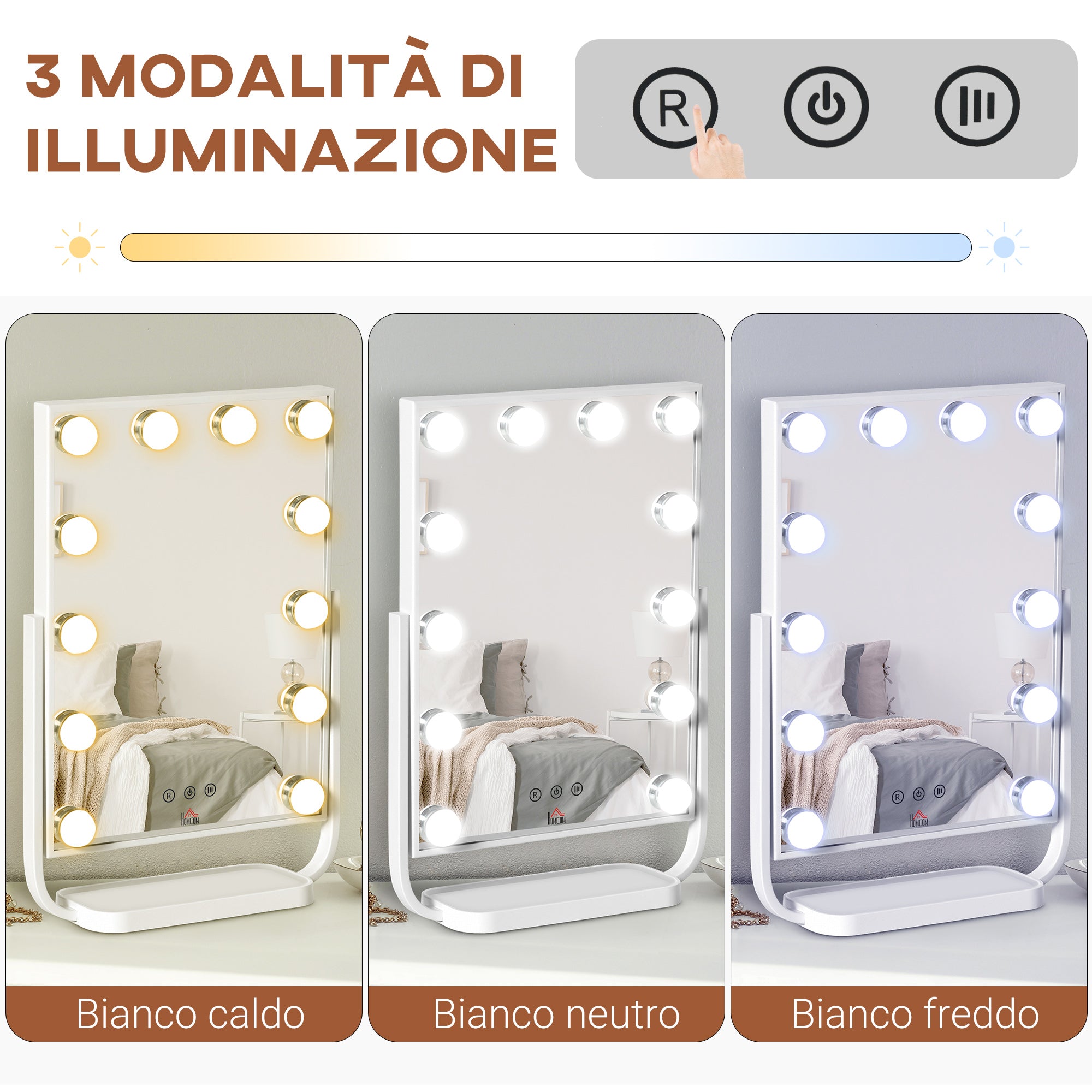 EasyComfort Specchio Trucco Illuminato Inclinabile con 12 Luci LED e Luminosità Regolabile, 32.8Lx11x47.4cm