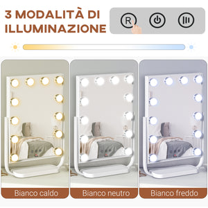 EasyComfort Specchio Trucco Illuminato Inclinabile con 12 Luci LED e Luminosità Regolabile, 32.8Lx11x47.4cm