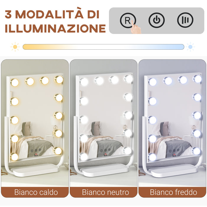 EasyComfort Specchio Trucco Illuminato Inclinabile con 12 Luci LED e Luminosità Regolabile, 32.8Lx11x47.4cm
