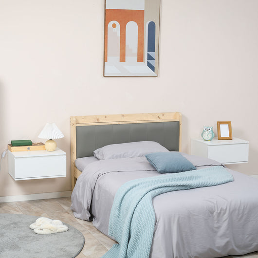 EASYCOMFORT  Comodino Set 2 Pezzi con Cassetto e Design Sospeso in Truciolato e MDF, 49x38x23 cm, Bianco