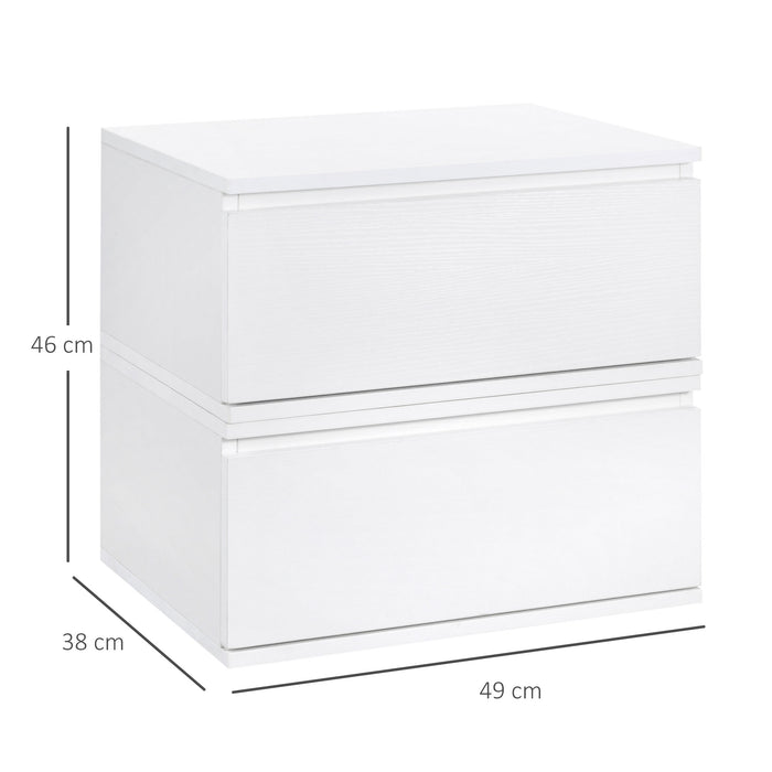 EASYCOMFORT  Comodino Set 2 Pezzi con Cassetto e Design Sospeso in Truciolato e MDF, 49x38x23 cm, Bianco