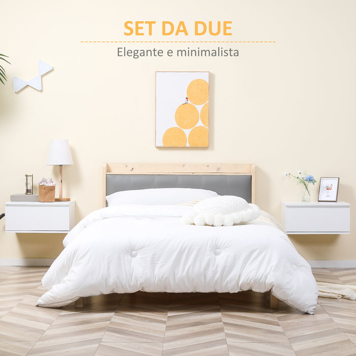 EASYCOMFORT  Comodino Set 2 Pezzi con Cassetto e Design Sospeso in Truciolato e MDF, 49x38x23 cm, Bianco